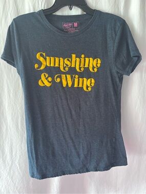 Crazy Dog T-Shirts Navy Tee with Yellow "Sunshine & Wine" Graphic